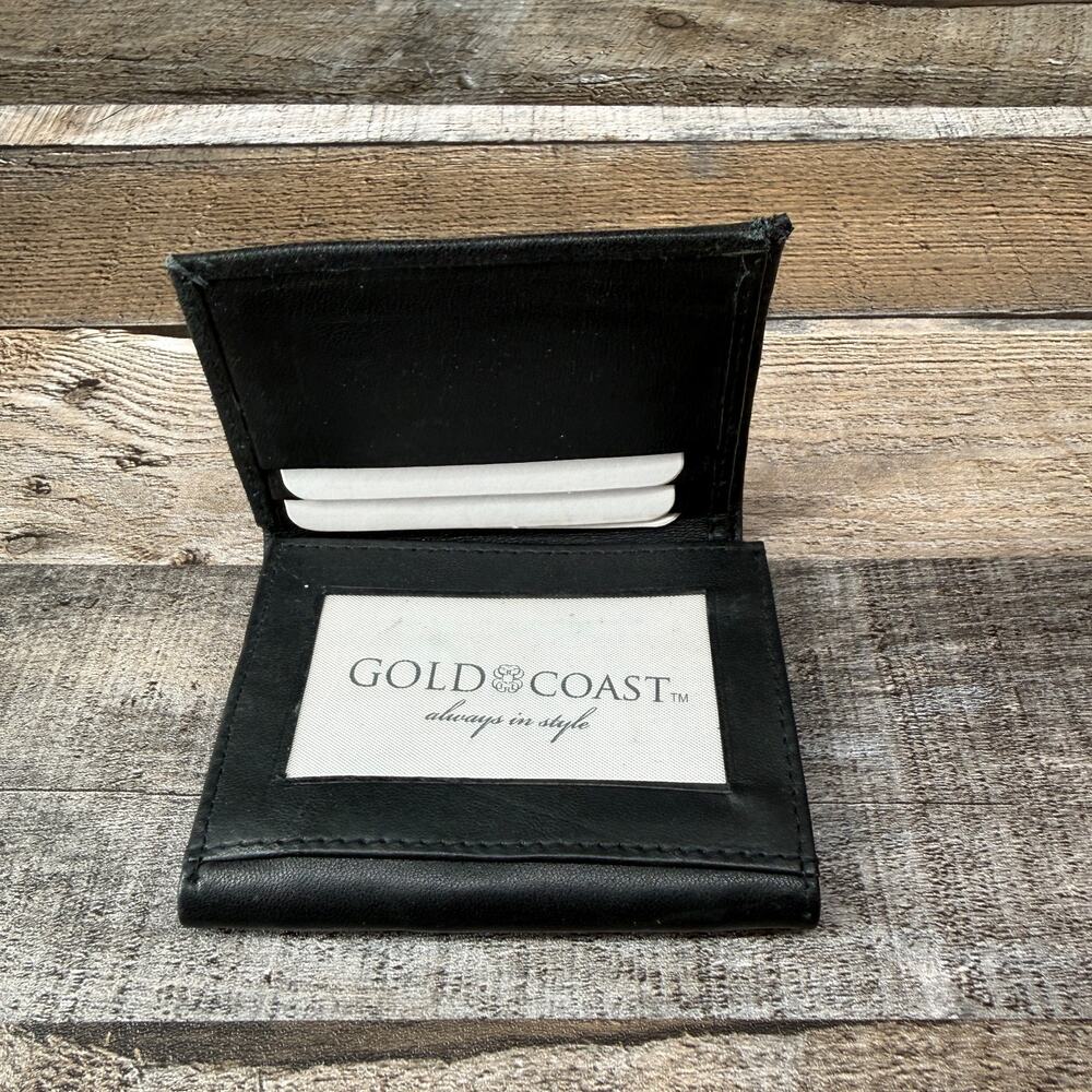 Vintage Gold Coast Bi-Fold Wallet Card Holder Black Leather